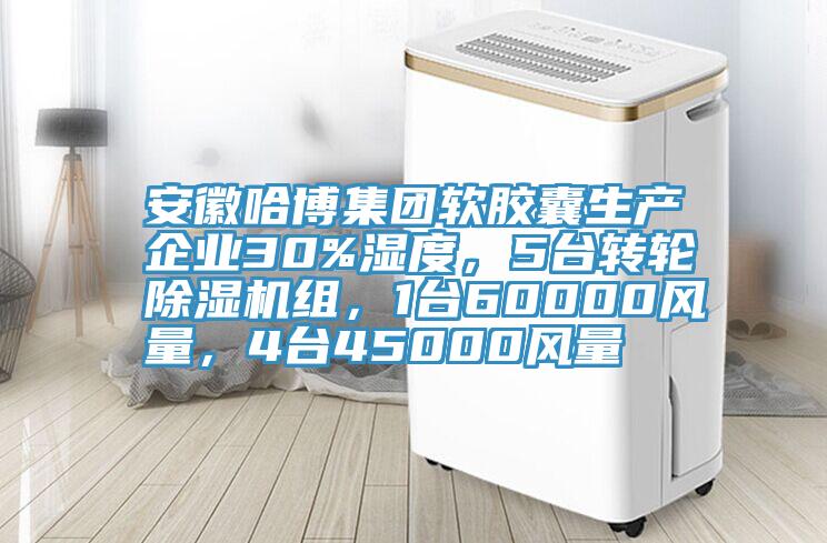 安徽哈博集團(tuán)軟膠囊生產(chǎn)企業(yè)30%濕度，5臺(tái)轉(zhuǎn)輪除濕機(jī)組，1臺(tái)60000風(fēng)量，4臺(tái)45000風(fēng)量